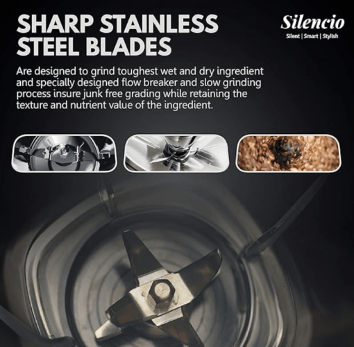 Havells Silencio Lowest Noise 4 Jar Mixer Grinder with HVDC Technology, Slow Speed Grinding, Double Layer Insulated Steel Jar, LED Display/Pre-Set Options & Hands free operation (Grey Black)500 Watts - Image 2